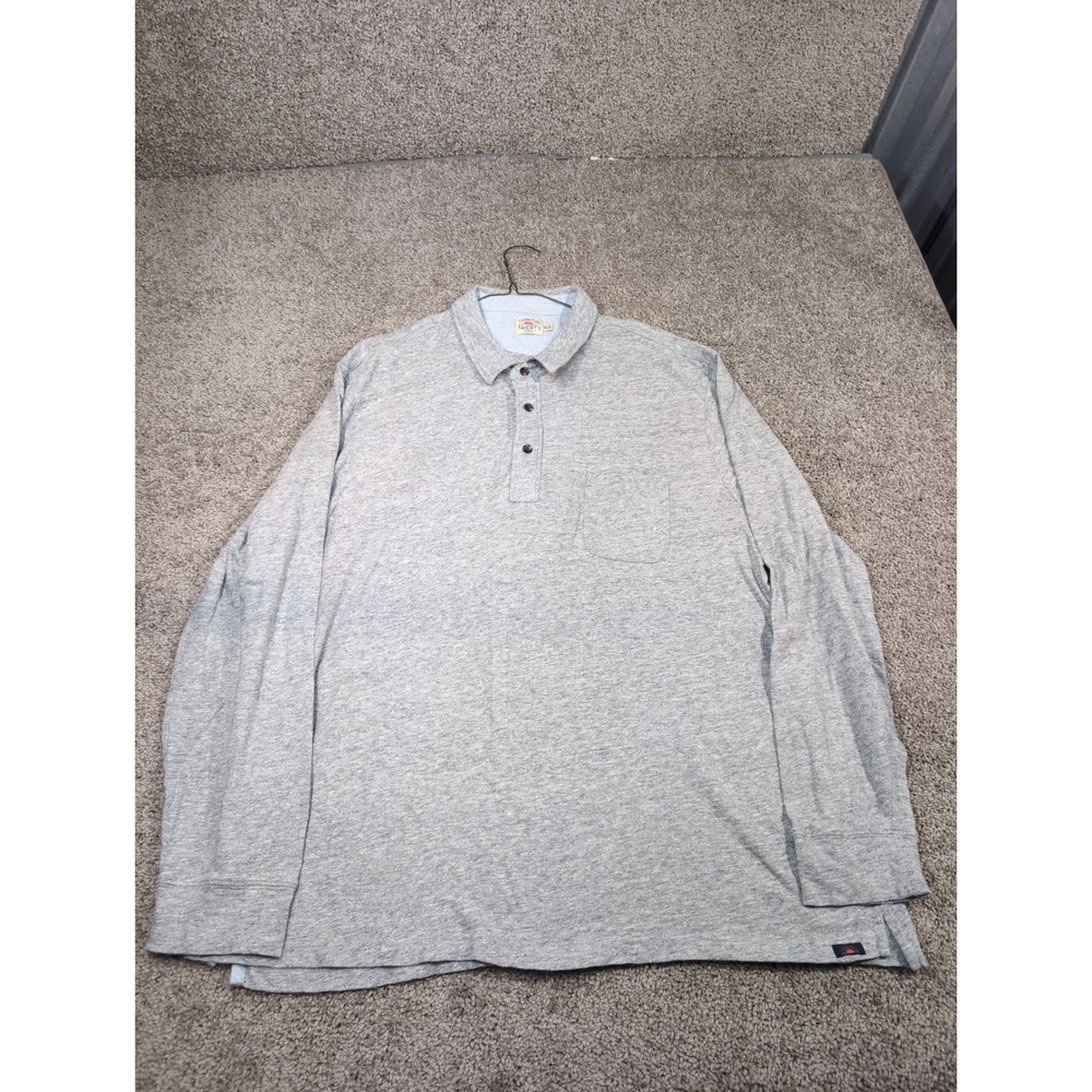 Faherty Brand Mens Long‎ Sleeve Polo Shirt Heather Grey Organic Cotton XXL